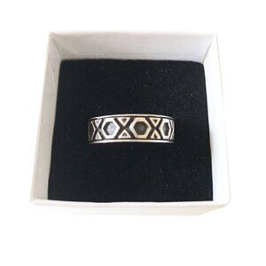 Sterling Band Ring Tribal Black and Silver Design Size 10 Unisex Large Size Ring